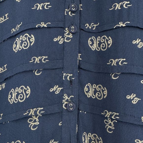 Nice Things Paloma S Navy Blue Short Sleeve Printed Ruffle Collar Midi Dress - Picture 4 of 8